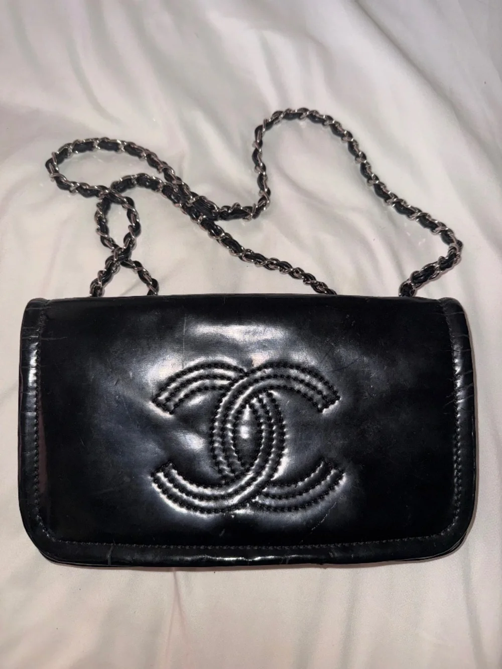 Vintage Chanel Black Leather Double Strap Bag